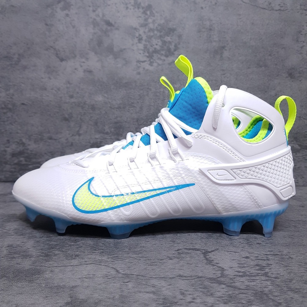 NIKE Huarache 9 Elite Mid Lax SE Lacrosse Cleats Mens Size 11.5 White Blue